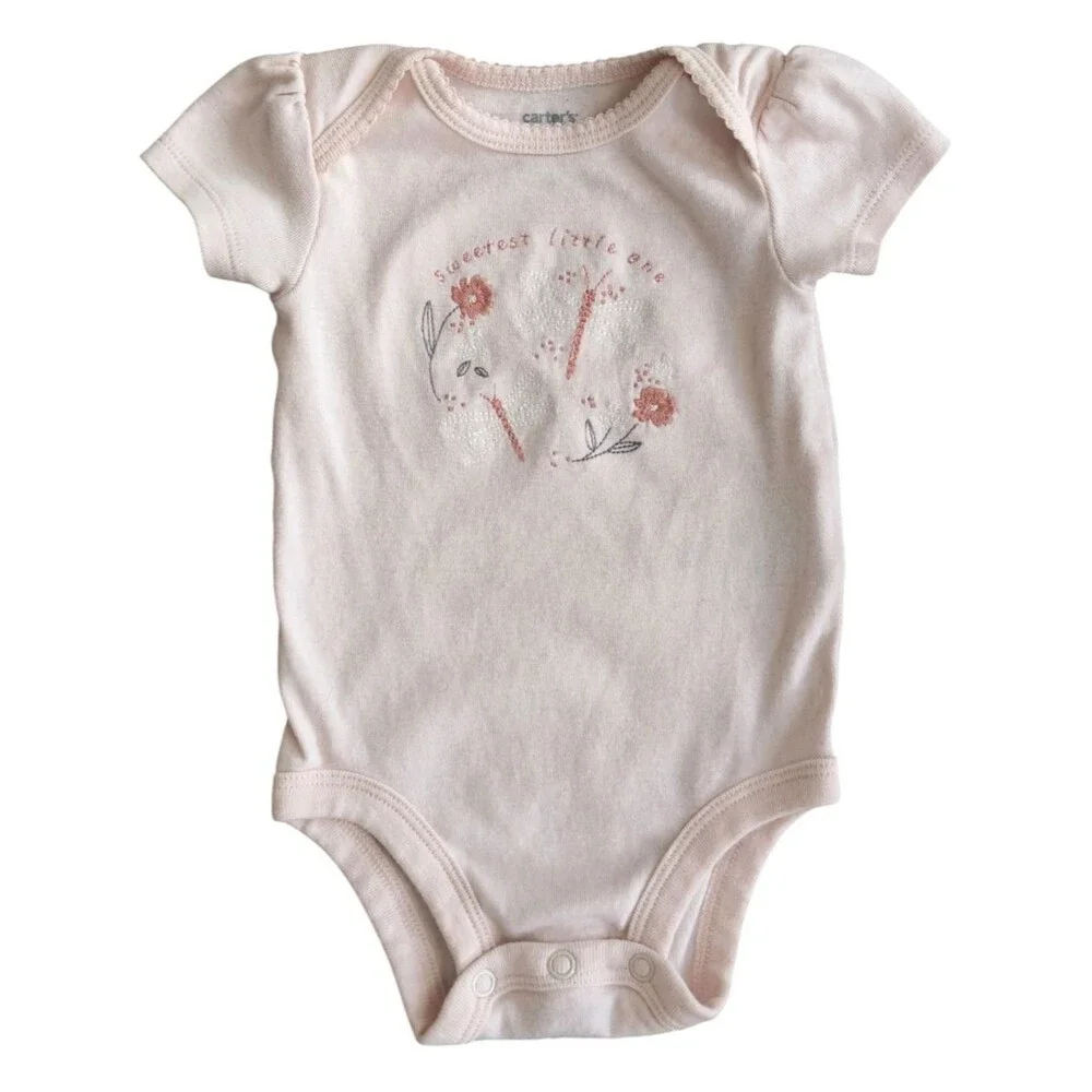 Carter’s Baby Girls BUNDLE OF 3 ASSORTED SIZES One Piece Bodysuits. 3, 6, 12 Mo.